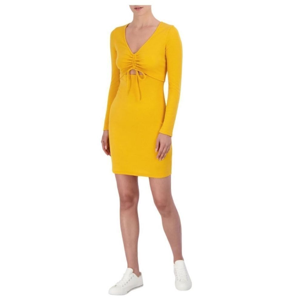 BCBG Paris Ribbed Knit Cutout Dress, Yellow,‎ Size XXL, NWT